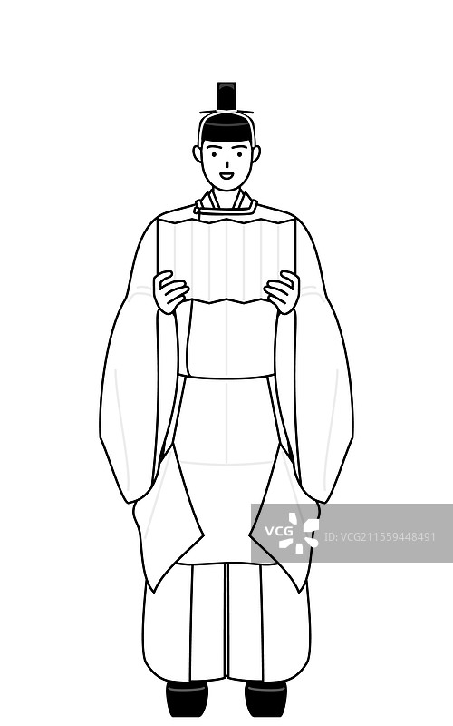 priest of the shrine wearing a crown and a white图片素材