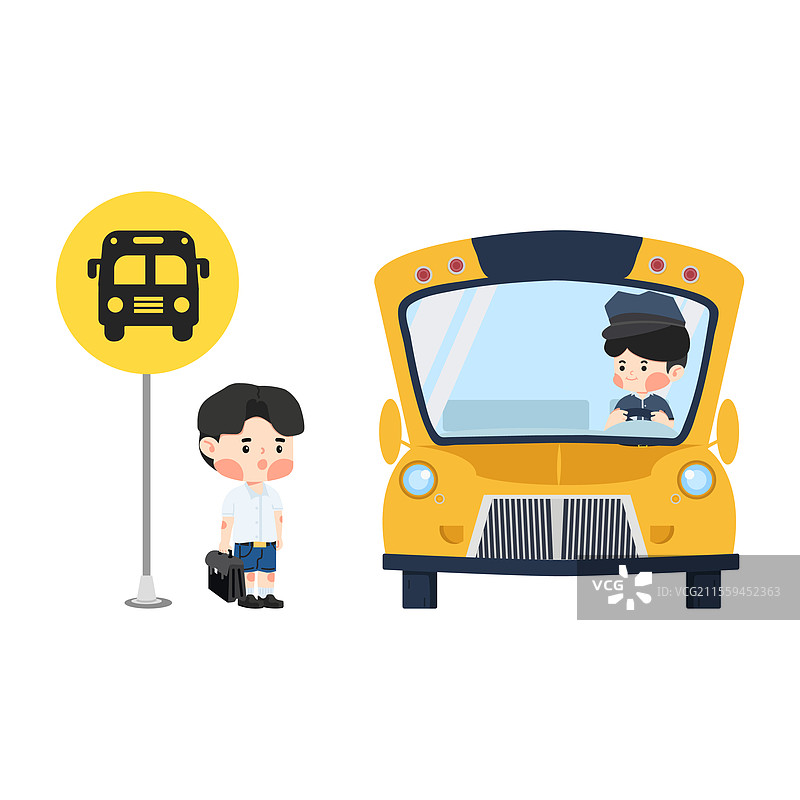 孩子在等校车图片素材