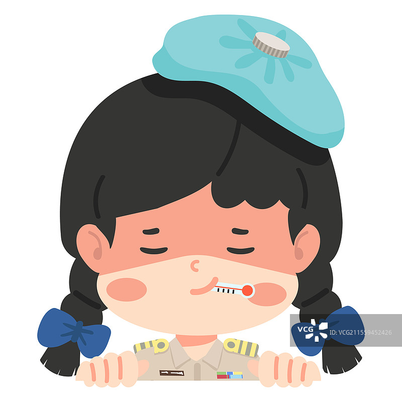女教师感到不适，手持温度计图片素材