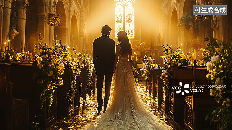 【AI数字艺术】传统大教堂婚礼图片素材