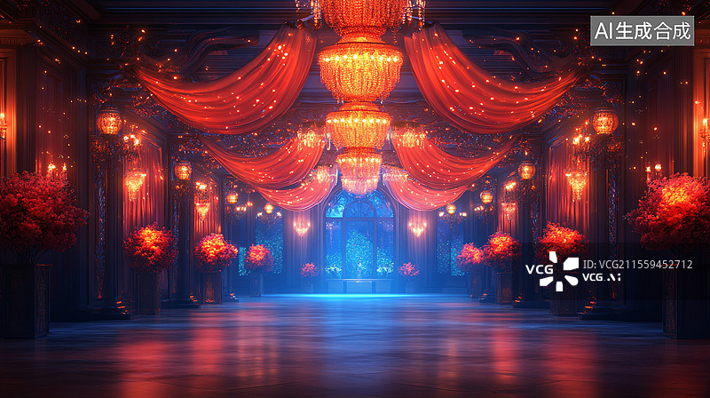 【AI数字艺术】宴会厅卡通风格图片素材