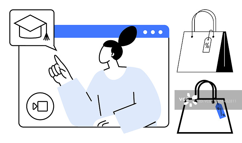 在线教育网络研讨会与购物概念图片素材