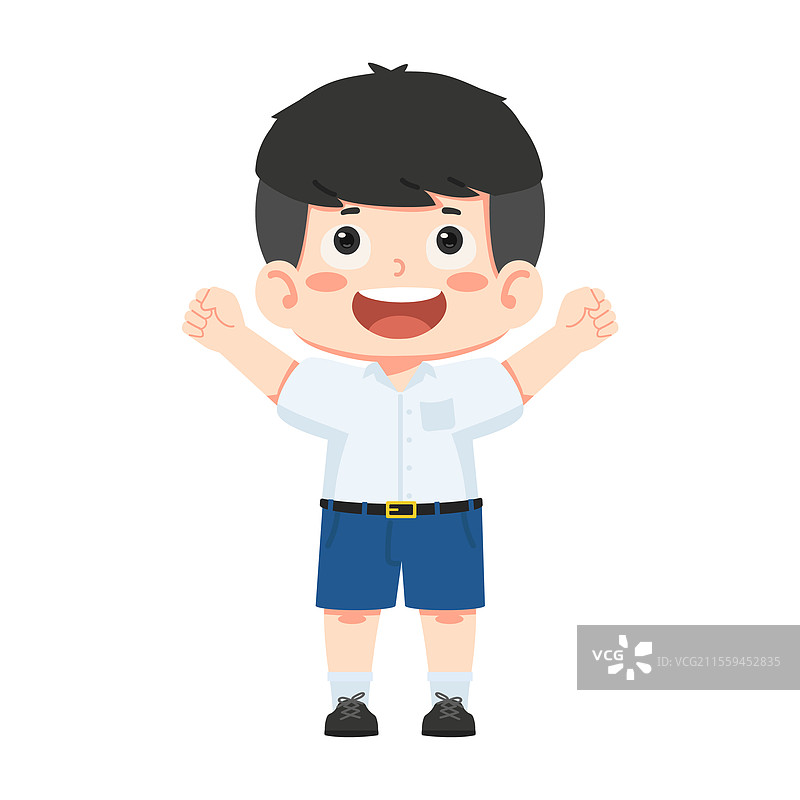 一个快乐的男学生高兴地举起双臂图片素材