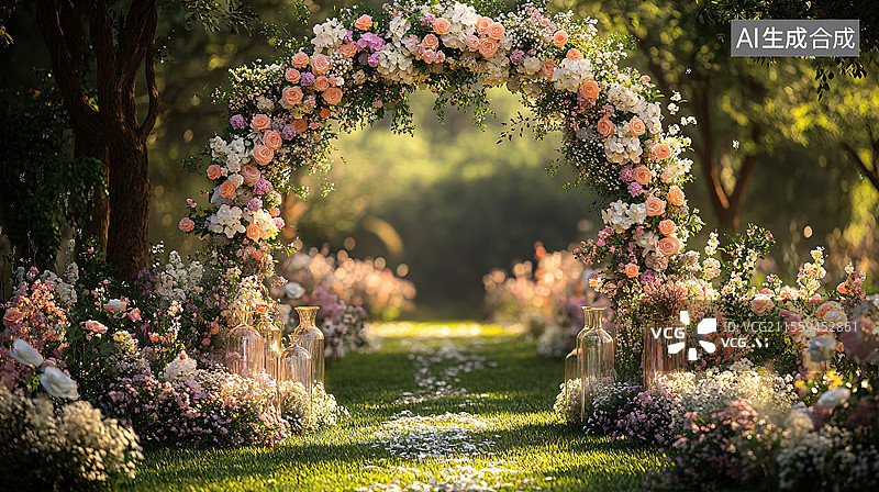 【AI数字艺术】花园婚礼花拱门图片素材