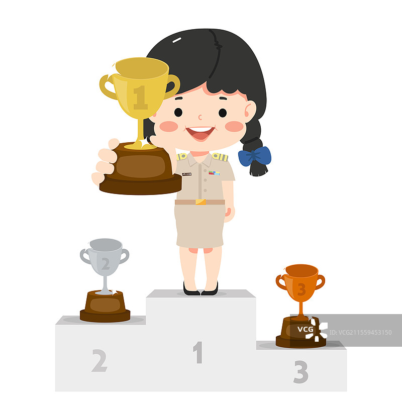 老师手持第一名奖杯图片素材