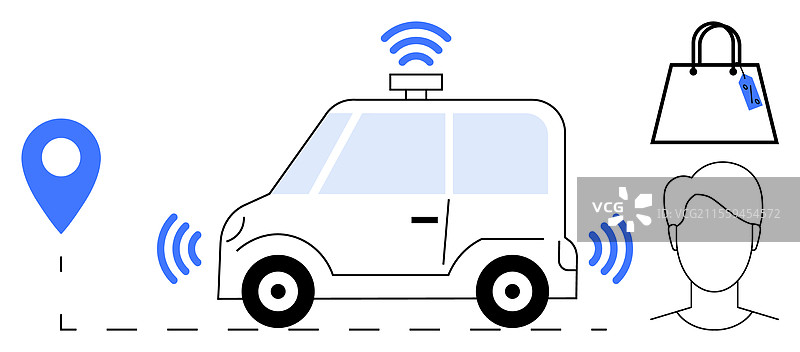配备GPS和无线技术的自主配送车辆图片素材