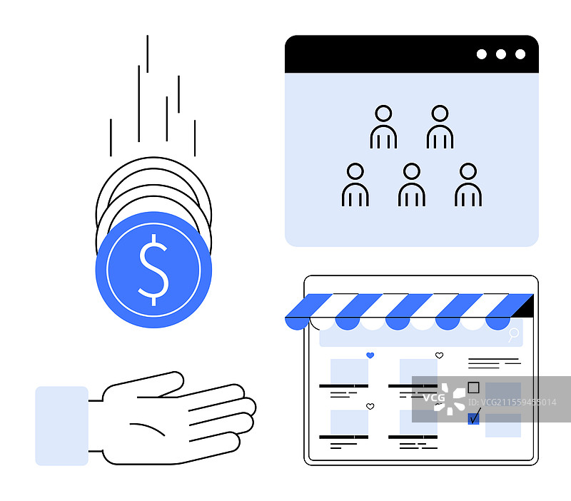 在线商业增长概念与手中的硬币图片素材