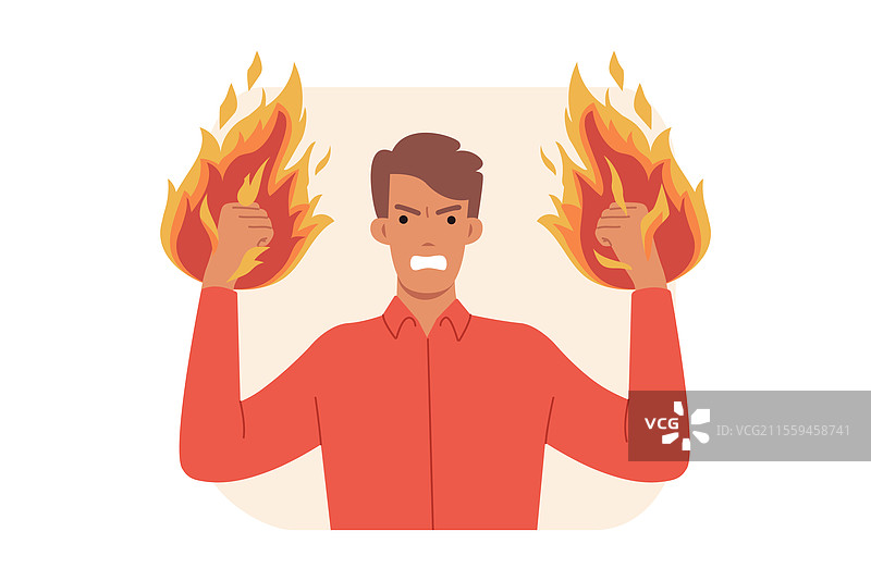 一个拳头上燃烧着火焰的攻击性男子威胁着图片素材