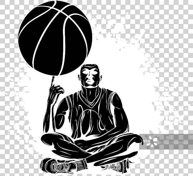 黑色背景上的白色线条篮球运动员图片素材