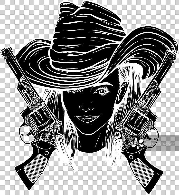 黑白轮廓的牛仔女孩图片素材