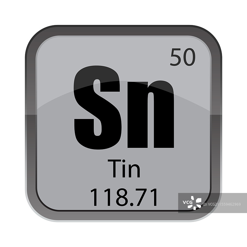 锡元素的名称显示为50，原子序数。图片素材