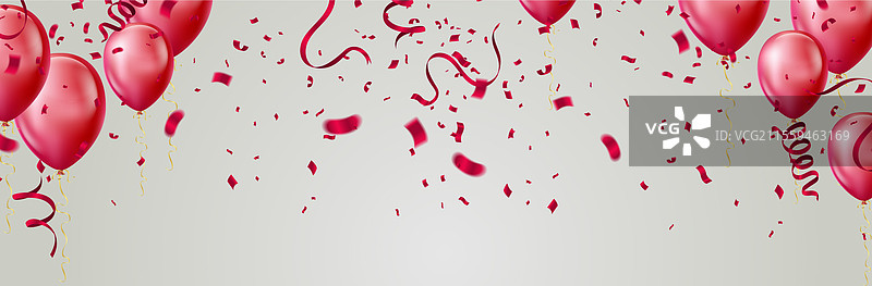 情人节横幅，配有气球和五彩纸屑图片素材