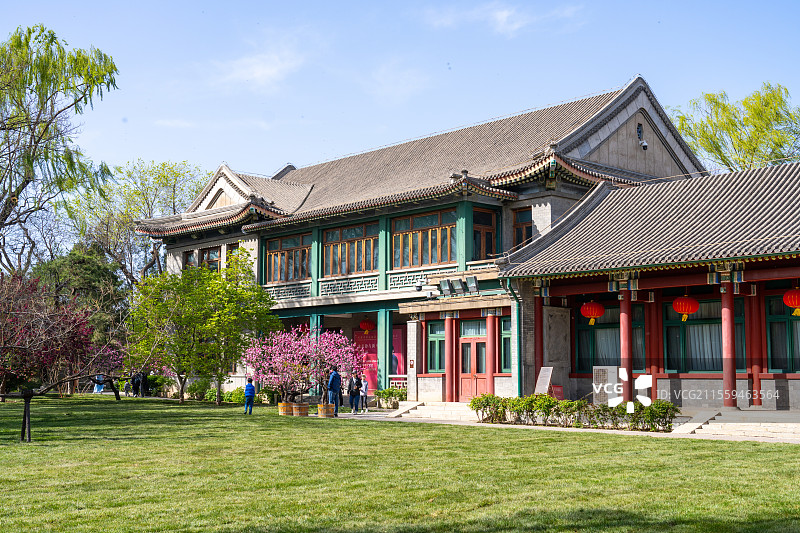 春天清明节北京宋庆龄故居春花盛开图片素材