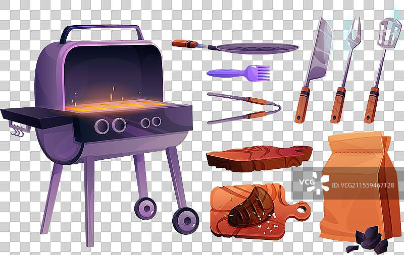 烧烤派对卡通图标集与肉类图片素材