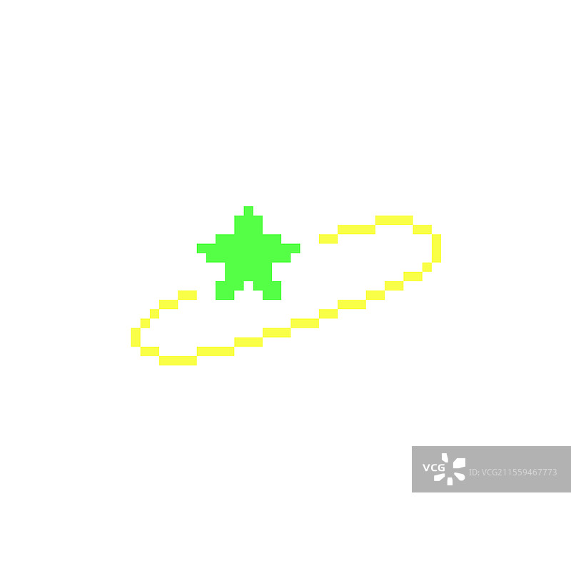 绿色星星与黄色环的像素艺术 Y2K图片素材
