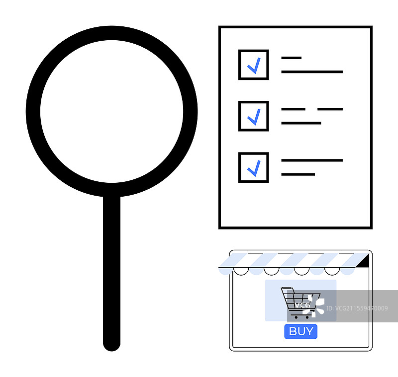 在线购物过程与放大镜图片素材