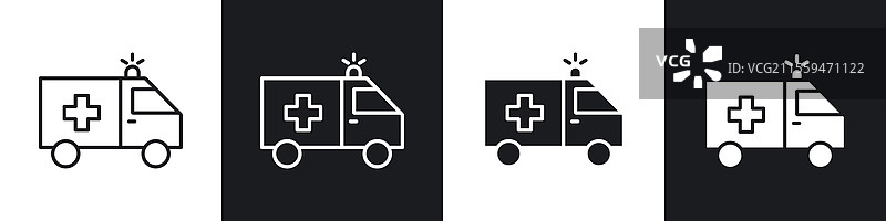 黑白救护车图标集合图片素材