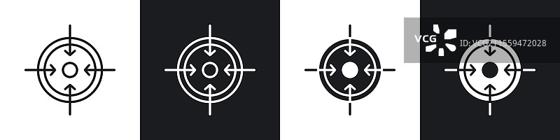 黑色和白色的靶心指针图标集合图片素材