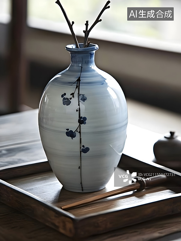 【AI数字艺术】青花瓷国风玻璃瓶，牛奶瓶图片素材