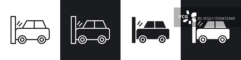 黑白汽车碰撞图标集合图片素材