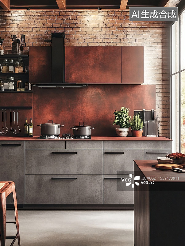 【AI数字艺术】现代工业风格厨房图片素材