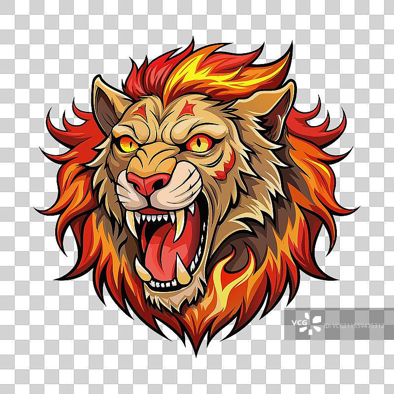 一只狮子的头被火焰吞噬图片素材