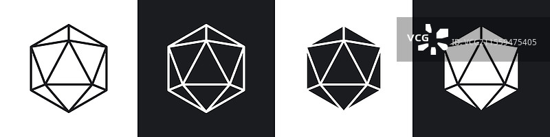 黑白色的d20骰子图标集合图片素材