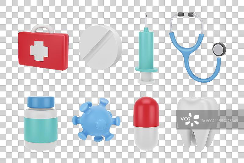 医疗急救包、牙齿和药丸图片素材