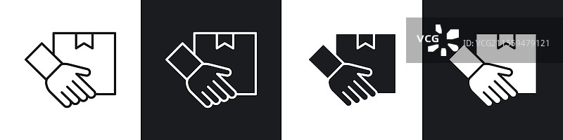 黑色和白色的手握盒子图标集合图片素材