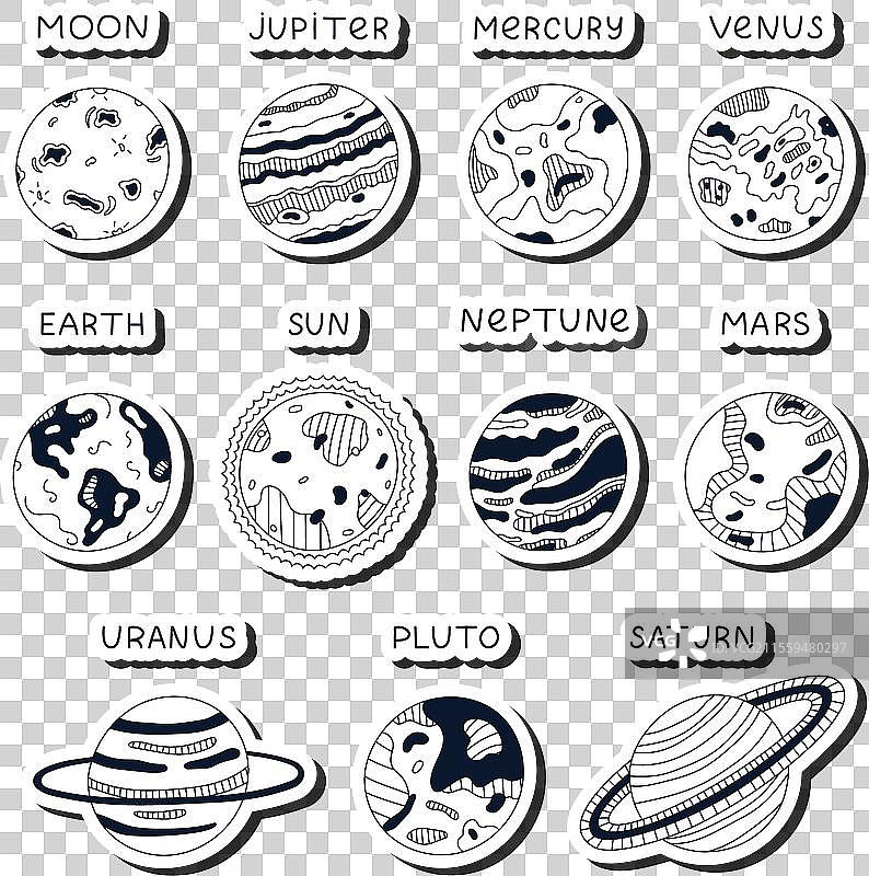 黑白星星轮廓贴纸套装图片素材