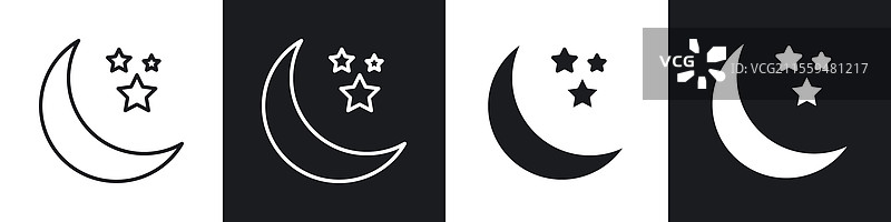 黑白月亮星星图标集合图片素材