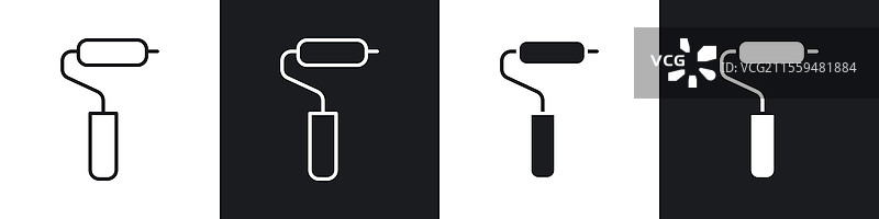 黑白油漆滚筒图标集合图片素材