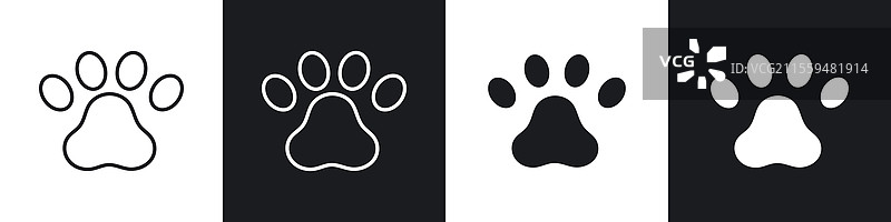 黑白填充的爪子图标集合图片素材