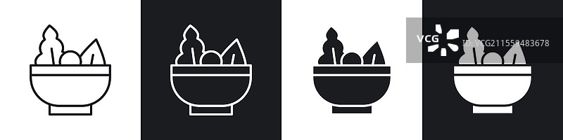 黑白填充的沙拉图标集合图片素材