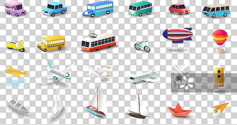 不同交通方式的等距图图片素材