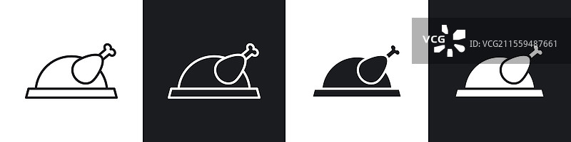 黑白填充的火鸡图标集合图片素材