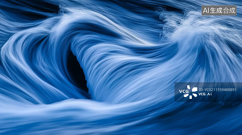 【AI数字艺术】蓝色流体抽象虚拟海浪图片素材