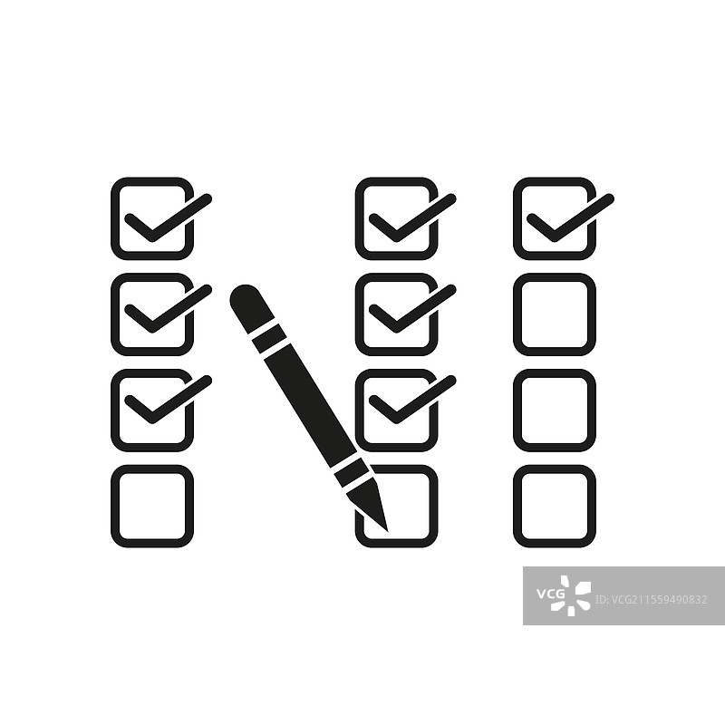 带有标记的任务完成图标的清单和笔图片素材