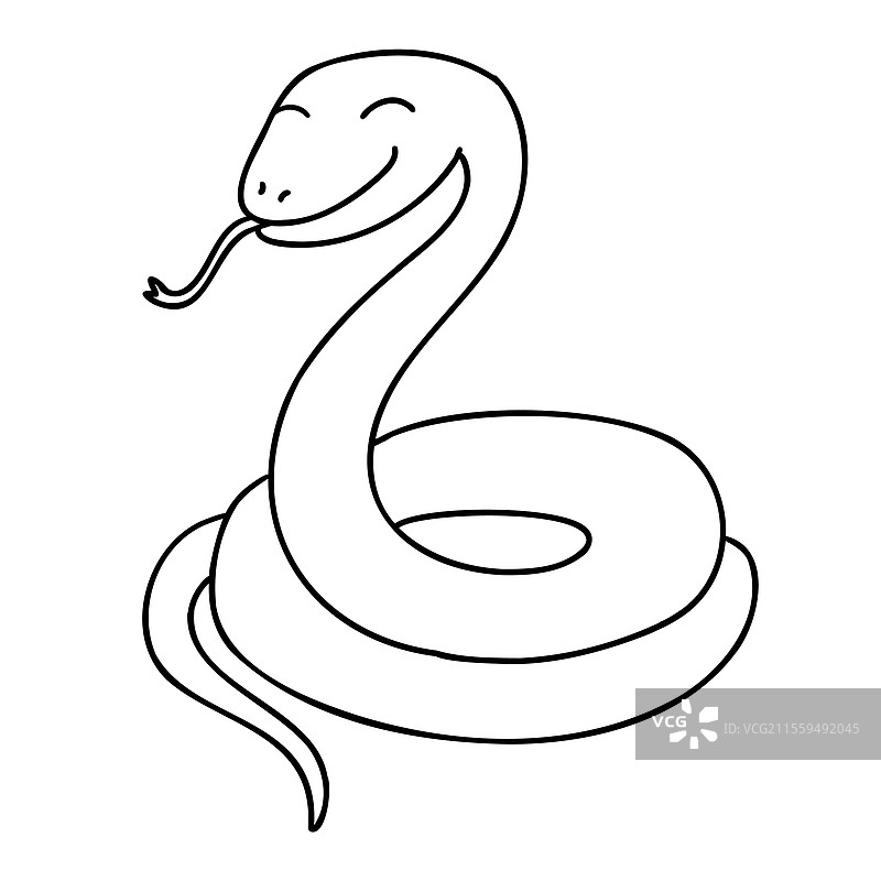 可爱微笑的蛇，卡通涂鸦风格图片素材