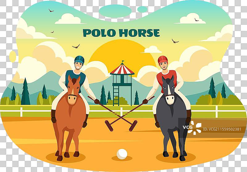 马球运动，骑手骑在马背上图片素材