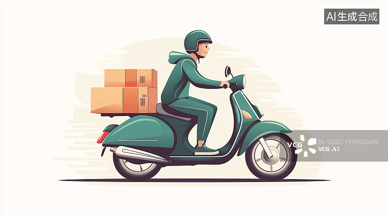 【AI数字艺术】骑车送货的快递员图片素材