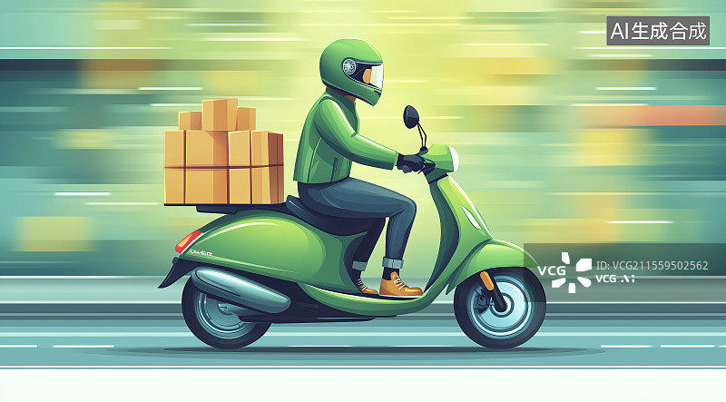 【AI数字艺术】骑车送货的快递员图片素材