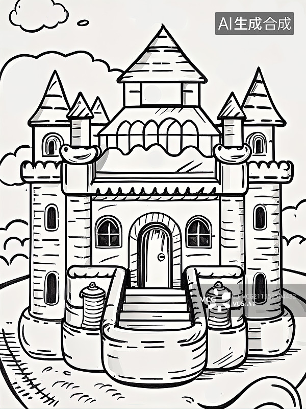 【AI数字艺术】粗线条城堡插图图片素材