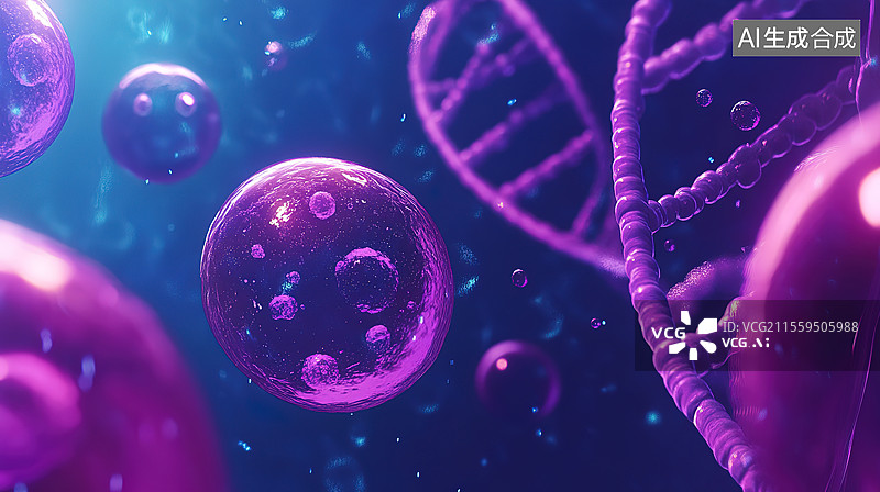 【AI数字艺术】干细胞分裂、医学医疗主题插图图片素材