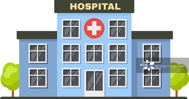 现代医院建筑，带有红十字标志图片素材