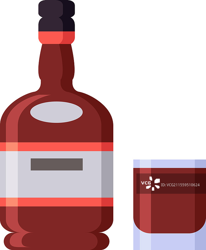 带有空白标签的瓶子和装有红色液体的玻璃杯图片素材