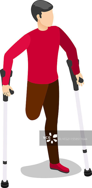 年轻男子使用拐杖行走示范图片素材