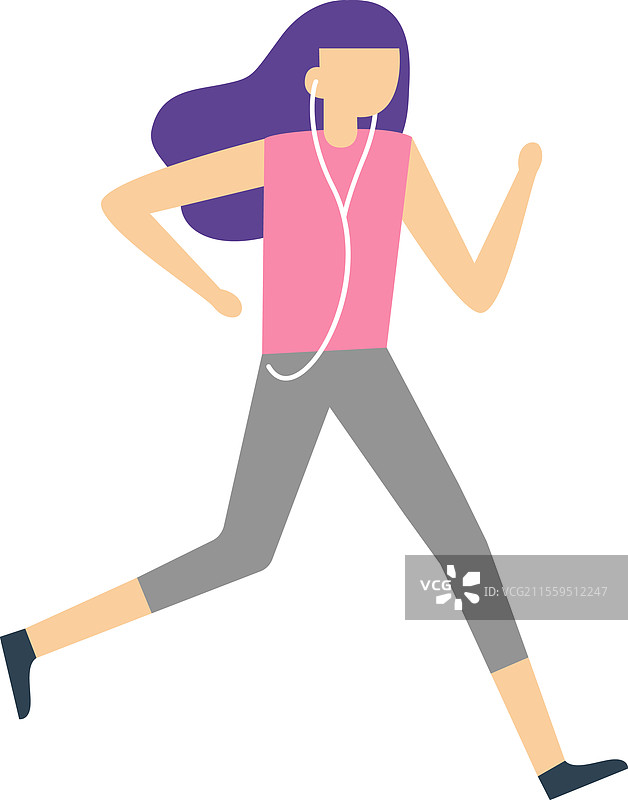 年轻女性在户外慢跑，听着音乐图片素材