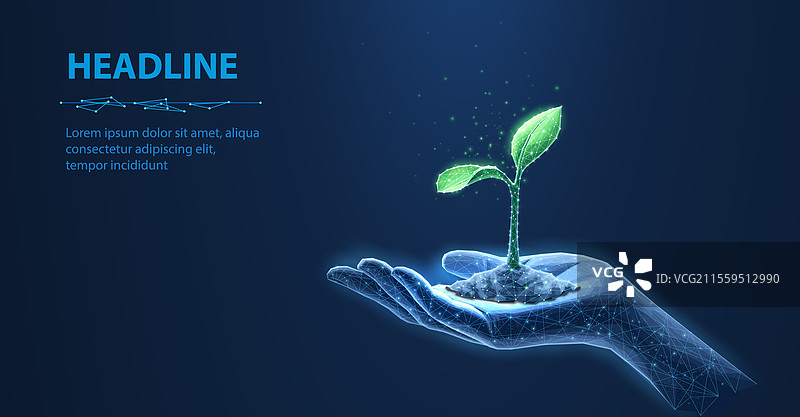 手上生长的3D植物芽，农业图片素材