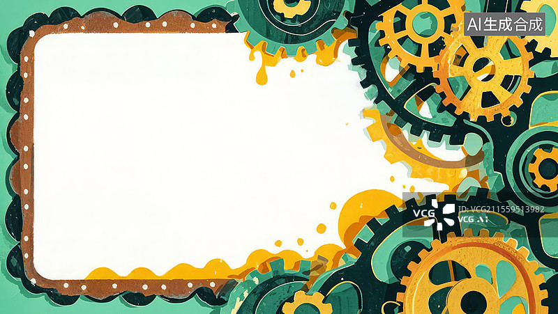 【AI数字艺术】2D卡通居右-齿轮花园 铜锈绿机械花刺猬干扫蚀刻手绘蒸汽朋克壁纸图片素材